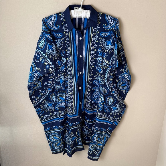 Lands End Kaftan Swim Coverup Womens XS 2-4 Blue Paisley Resort Cruise Vacation - Picture 1 of 7